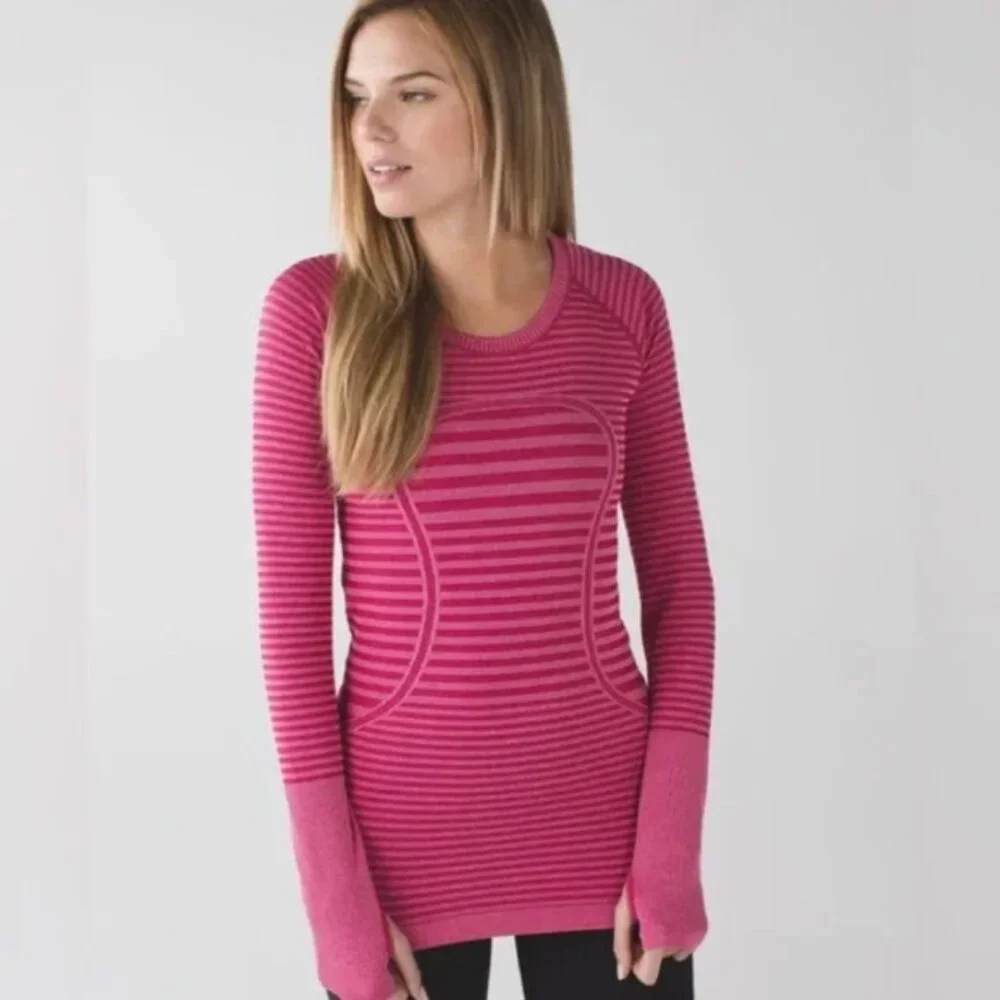 lululemon athletica Pink Striped Long Sleeve Tee